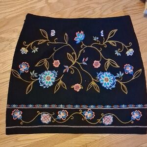 LOFT Black Mini Skirt with Floral Embroidery